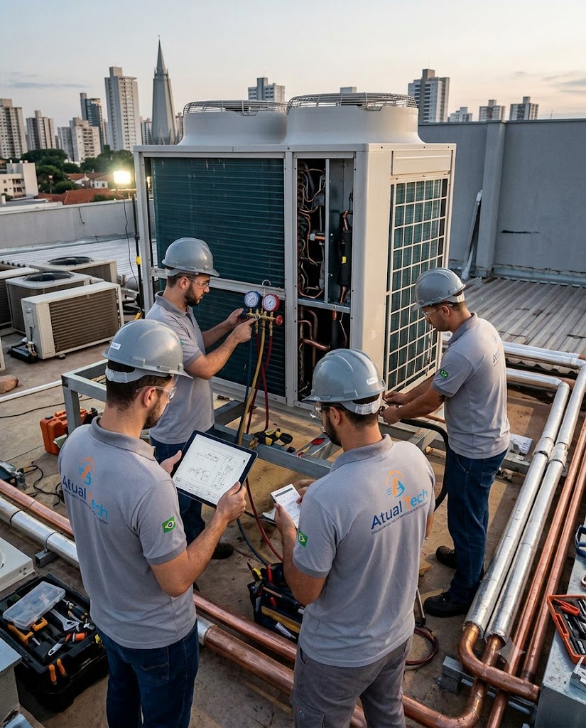 Equipe ATUAL TECH em obra de climatização
